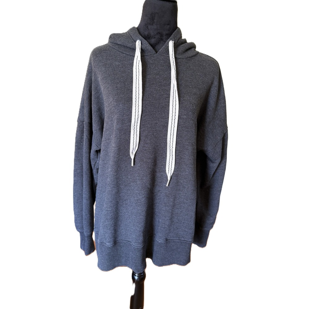 Aerie Womens Gray Hooded Tunic Sweatshirt Oversized Drawstring Side Slit Medium